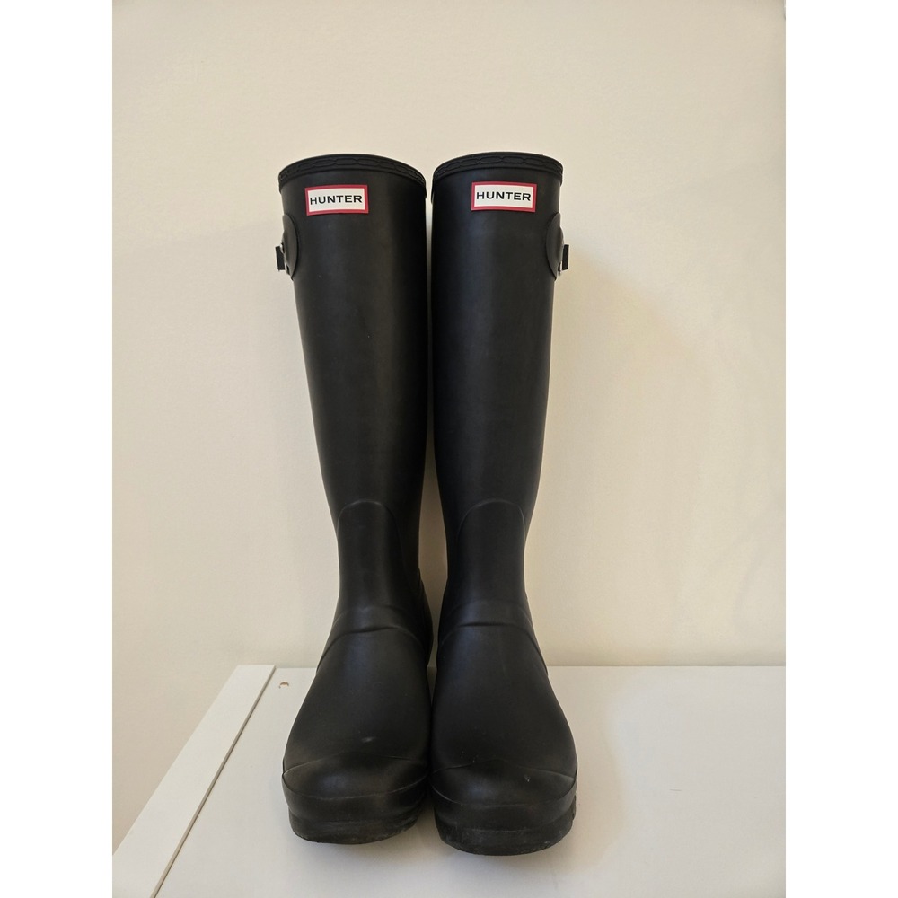 Hunter Original Tall Rain Boots Black Cream Back Panel Women's US‎ 10 EU 42 - Picture 2 of 11